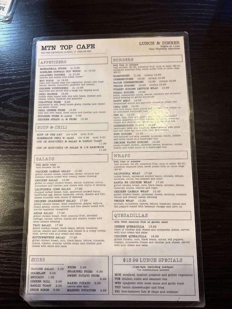 Mountain Top Cafe Menu image 3